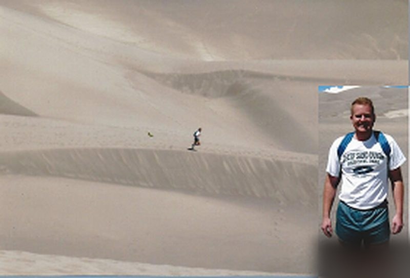Great Sand Dunes National Park, with an inset photo of Robert Jenkins