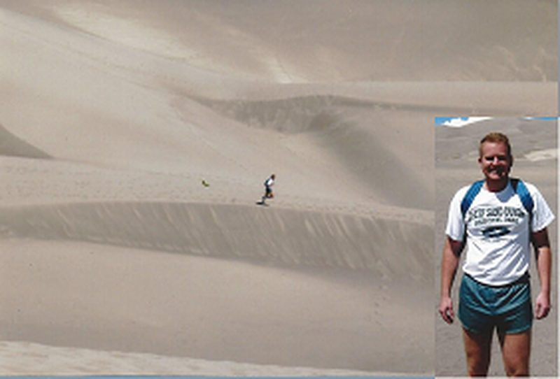 Great Sand Dunes National Park, with an inset photo of Robert Jenkins